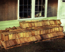 Eldred has built hundreds of Eastern Bluebird boxes to install in prairies. Circa 1980. Photo by Gary Eldred.