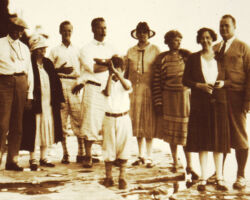 Jensen Family L-R: Jens Jensen, Mrs. Jensen, grandson Kenneth Jensen Wheeler, son-in-law Marshall Johnson, grandson Woodrow K. (Woody) Wheeler, daughter Martha Moline, daughter Edith Johnson, daughter Francis R. Wheeler, son-in-law Hudson Wheeler. Photo courtesy of William Tishler.