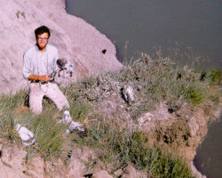Temple banding Peregrine Falcon nestlings in arctic Alaska. 1968. Photo courtesty of The Peregrine Fund.