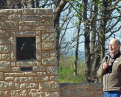 Temple rededicating the Passenger Pigeon Monument at Wyalusing State Park. 2014. Photo courtesy of Wisconsin Society for Ornithology.