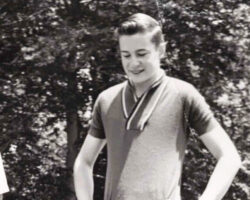 Temple at the Cleveland Museum of Natural History with Ohio state-record sized snapping turtle. 1962. Photo by S. Temple.