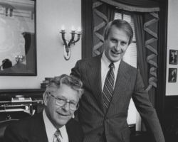 George Becker with Governor Anthony Earl. 1983. (Photo courtesy of UW-Stevens Point Archives.)