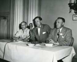 Officers of the Wisconsin Conservation Congress. L-R J. T. Walker, Vice Chair; Richard Hemp, Chair; Herbert Goenzel, Secretary/Treasurer. June 1949. (Photo courtesy of Wisconsin Conservation Department.)
