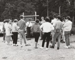 Group of Madison, WI teachers taking a nature tour through the Madison School Forest led by James Hall Zimmerman. 1963. Photo by Dean Tvedt. Courtesy of UW-Madison Libraries.