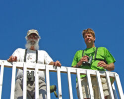Noel launched a Big Sit event each October from the hawk watch tower at Forest Beach Migratory Preserve. 2011. Photo courtesy of NJC Bird Club.
