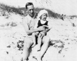 Griffith on the beach with his infant son at his Ormond Beach, Florida winter home. Photo from E. M. Griffith and the Early Story of Wisconsin Forestry (1903-1915) publication, WDNR.