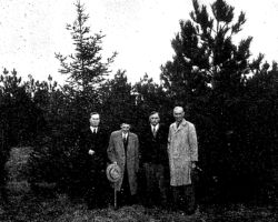 L-R: George Watson, State Superintendent of Public Instruction, George Smith, Lieutenant Governor, Fred Trenk, extension forester, Fred Noble, former county agricultural agent.