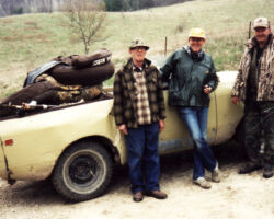 Jordahl with WCHF Inductee and long-time colleague and friend Stephen Born (center) on a “conservation tour” of his Richland County farm. Also pictured, Tom Wirth, an Inland Lake Project colleague from WDNR. Circa mid-1980s.