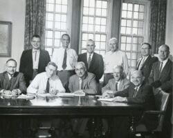 Fred Schmeeckle (back row second from right) at National Board of Directors Meeting at Purdue University. 1957.