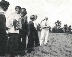 Trenk, as extension forester, leading tour of state nursary. Circa 1940s.