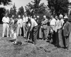 Clark (far right) and other faculty at the groundbreaking for the Bacteriology Building at the College of Agriculture at UW-Madison. 1953. Photo courtesy of UW-Madison Libraries.