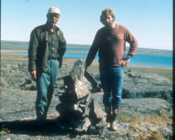 Robert Ellarson was always interested in man's relationship to the natural systems. Here is is pictured with an Eskimo Inukshuk at Rankin Inlet, Nunavut, Canada.