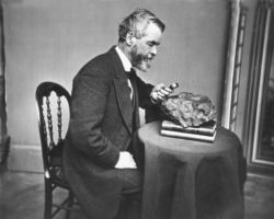 Increase Lapham examining meteorite found in Trenton, Wisconsin. 1868. Public domain.