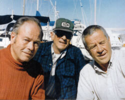 Chuck Stoddard (WCHF Inductee), Bud Jordahl (WCHF Inductee) and Martin Hanson at the Bayfield Marina. 1960s.