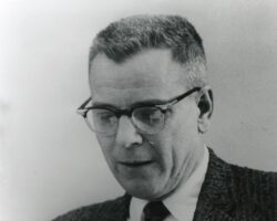 Paul Olson giving a speech. 1960. Photo courtesy of WI DNR.