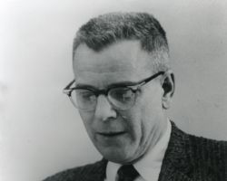 Paul Olson giving a speech. 1960. Photo courtesy of WI DNR.