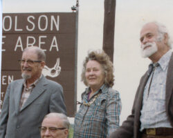 Fran and Fred Hamerstrom with fellow Prairie Chicken conservationsis and WCHF Indcutee, Paul J Olson, at the Paul J. Olson Wildlife Area.