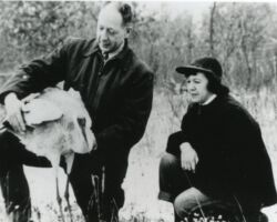 Wallace and Hazel Grange with pet Sandhill Crane named Silver.