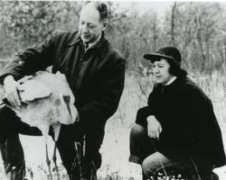 Wallace and Hazel Grange with pet Sandhill Crane named Silver.