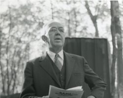 William J P Aberg at Haskell Noyes Memorial Woods dedication. 1956.