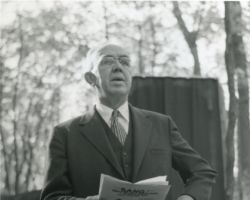 William J P Aberg at Haskell Noyes Memorial Woods dedication. 1956.