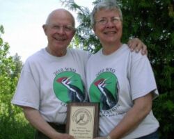 Roy and Charlotte Lukes were honored by the Wisconsin Society for Ornithology in 2011. The couple received the Bronze Passenger Pigeon Award for “significant contributions to Wisconsin ornithology.” Photo courtesy of Peninsula Pulse.