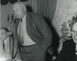 Harley MacKenize at the Midwest Fish and Game meeting. 1950. Photo courtesy of the Wisconsin DNR.