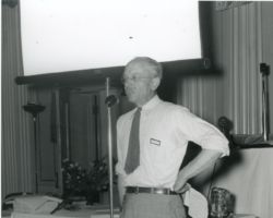 Aldo Leopold addressing the Wisconsin Conservation Congress. 1943. Photo courtesy of Wisconsin DNR.