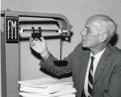 Walter Scott with testimony from DDT hearing. 1969. (Courtesy of Wisconsin DNR.)