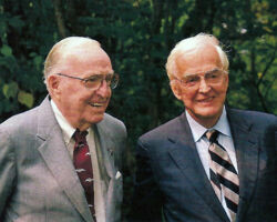 Hickey with boyhood birder and longtime friend, Roger Tory Peterson. Circa early 1980s. Peterson credited Hickey with encouraging him to write his now-famous field guides. In the first edition of A Field Guide to the Birds, Peterson wrote that Hickey’s book, A Guide to Bird Watching, which was published in 1943, took over where his field guide left off. (Photo courtesy of Susi Hickey Nehls.)