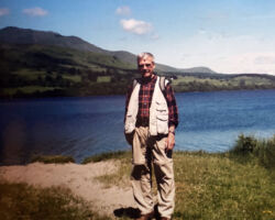 Arlen Christenson and wife, Judy, have been part of a hiking group of 20+ people for 30 years. They take yearly hiking trips in the US and abroad. Arlen is pictured here in Wales in the late 1990s. (Photo courtesy of Christenson family.)