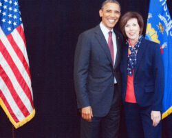 In 2013, President Obama appointed Kathleen Falk “Regional Director for the U.S. Department of Health and Human Services” for the 50 million residents of the six Great Lakes States. She coordinated the federal health service to assist citizens harmed by the Flint, MI water crisis. (Photo courtesy of Kathleen Falk.)