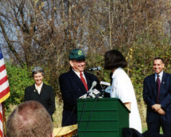 In 2000, to honor The Centennial of the state park system, Governor Tommy Thompson and County Executive Kathleen Falk established an innovative joint partnership to govern the 2500-acre Capital Springs Lake Farm Park, only one of two centennial parks named by Thompson. (Photo courtesy of Kathleen Falk.)