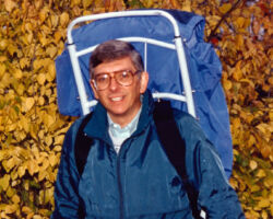 Meyer was an avid fan of camping. As DNR Secretary, when he traveled to out-of-town meetings and had to stay overnight, he made a point to try to camp at nearby state parks. Such outings were a good excuse to get outdoors. Mid-1990s. (Photo courtesy of WI DNR.)