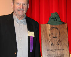 Ronald Koshoshek at his WCHF Induction Ceremony. 2015. Photo courtesy of the Wisconsin Conservation Hall of Fame.