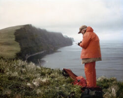 Joseph Hickey inventorying seabird colonies in the Pribilof Islands in Alaska. (Photo courtesy of Susi Hickey Nehls.)