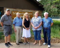 George Meyer serves on the WCHF Board of Governors. The Governors meet annually at Schmeeckle Reserve in Stevens Point, WI. Pictured L-R are the 2021 Governors: Bill Berry, George Meyer, Christine Thomas, Jane Sivert, Tim Eisele. (Photo courtesy of Sunshine Buchholz.)