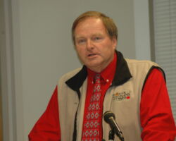 Craven addressing the DNR’s Natural Resources Board in Madison, WI. Speaking from his work with private landowners, Craven cited strong public support for rules to prepare for white-nose syndrome in bats, once the disease arrived in WI. 2010. (Photo courtesy of Tim Eisele.)