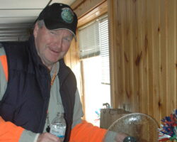 Craven, who is an excellent chef, often cooks for dinners at group events. Here, he is checking his venison chili that he made for a Conservation Leaders for Tomorrow program at the North Bristol Sportsman’s Club, Sun Prairie, WI. 2020. (Photo courtesy of Tim Eisele.)