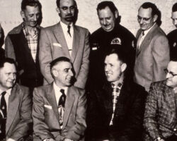 Richard Hemp (Front, 3rd from L) and Les Woerpel (WCHF Inductee: Front, 2nd from L) and with members of the Wisconsin Wildlife Federation.