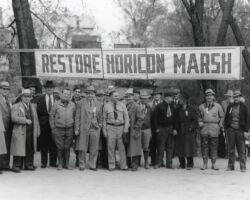Louis Radke (6th from L front row) Legislature inspection of Horicon Marsh. 1939. (Photo courtesy of Wisconsin DNR.)