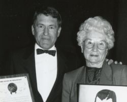 Richard Hemp's wife, Gertrude, at Richard's WCHF Induction Ceremony. 1991. (Photo courtesy of the Wisconsin Conservation Hall of Fame.)