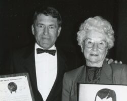 Richard Hemp's wife, Gertrude, at Richard's WCHF Induction Ceremony. 1991. (Photo courtesy of the Wisconsin Conservation Hall of Fame.)