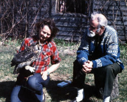 Frederick and Frances with owl. Circa 1980s. (Photo courtesy of Harv Radke.)