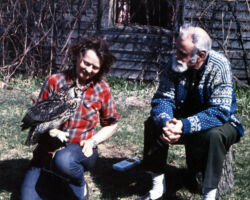 Frederick and Frances with owl. Circa 1980s. (Photo courtesy of Harv Radke.)