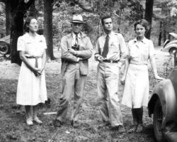 Rugh Durgan, Aldo Leopold, Frederick and Frances Hamerstrom (WCHF Inductees). 1934. (Photo courtesy of Elva Hamerstrom Paulson.)