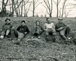 Frances (center), Frederic (second from right) and Robert McCabe (WCHF Inductee, right). 1940. (Photo courtesy of Elva Hamerstrom Paulson.)