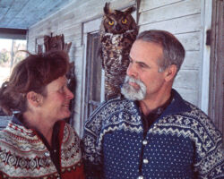 Frederic and Frances with owl. (Photo by Van Every.)