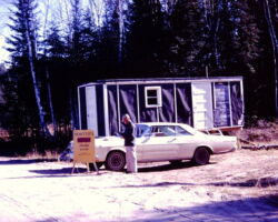 1970 The check station at the Stone Lake Experimental Area where hunters could be interviewed both going into the area and coming out. We obtained information on their hunting methods, time spent, success, and impressions of the area. We also documented grouse flushes and harvest by habitat. (Circa 1960s, WCD photo)